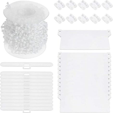 Filiyano-Accessoires pour stores 89 mm : chaînette à billes, plaque de base de 10 m, 12 crochets doubles, 12 verrous à billes, 10 pièces (1/5)