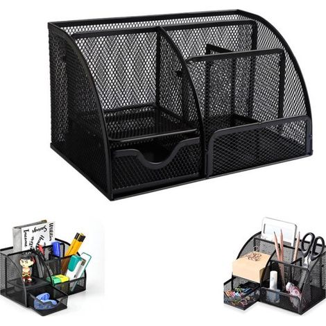 Boîte de rangement pour stylos 22 x 13 x 14 cm - organiseur de bureau, noire (1/5)