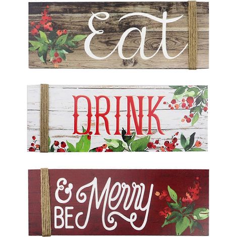 Weihnachtsschild aus Holz, 1 Set: „Eat Drink and Be Merry“ – Dekoration für die Weihnachtsfeier (1/5)