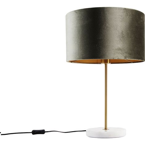 QAZQA Lampada da tavolo con paralume kaso shade - Classico - Acciaio,Marmo,Velluto,Tessuto - Ottone/Bianco/Verde/Oro - Max. 1 x Watt (1/4)