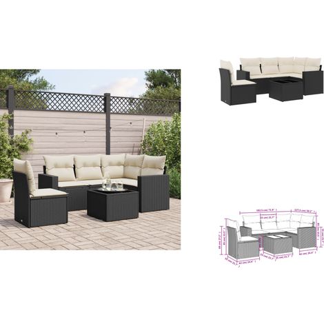 6-tlg. Garten-Sofagarnitur mit Kissen Schwarz Poly Rattan - Gartenmöbel - PE-Rattan Möbel - Outdoor Sofa - Esstisch Set - Lounge Set (1/3)