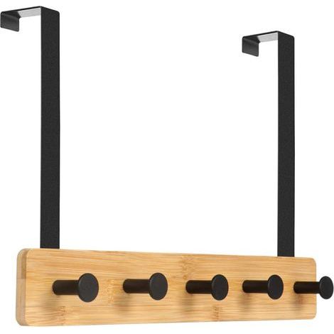 Perchero de puerta con 5 ganchos para dormitorio, ideal para guardar chaquetas, batas, bolsos y más - Natural (1/5)
