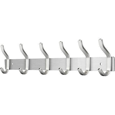 Support mural en acier inoxydable avec 6 crochets, crochet pour serviette (argent) (1/5)