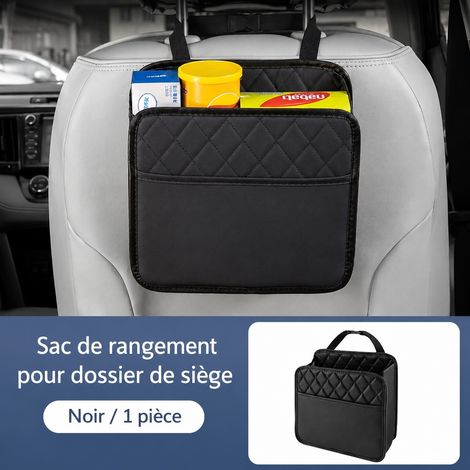 Organisateur de dossier de siège auto, noir, cuir synthétique, suspension, rangement, porte-tissus et jouets (1/5)