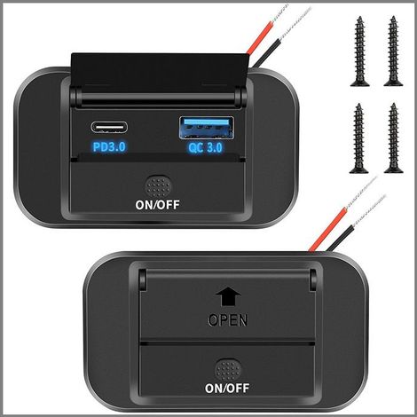 12V-24V Prise de Chargeur de Voiture Double USB Panneau de Commande 20W PD et 18W QC3.0 pour Voiture Marine Camion Camping-Car (1/5)