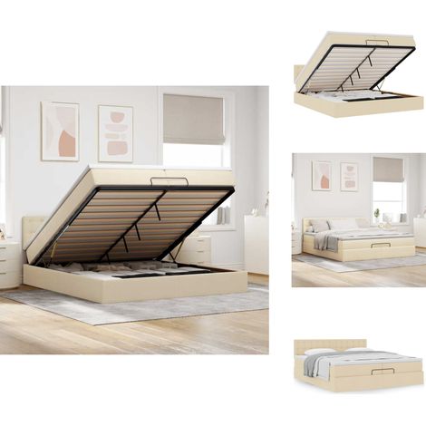 Cadre de lit ottoman avec matelas crème 200x200 cm tissu - Cadre De Lit Ottoman - Cadres De Lit Ottoman - Cadre De Lit - Cadre De Lit Avec Rangement (1/5)