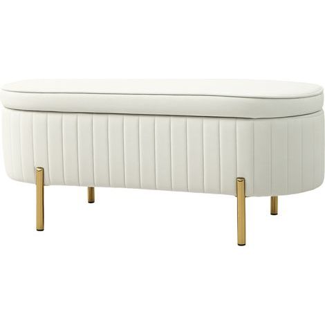Banc de rangement avec couvercle en velours à placer au pied du lit, pieds en métal, capacité de 72 litres, 108 x 44 x 43,5 cm, beige (1/5)