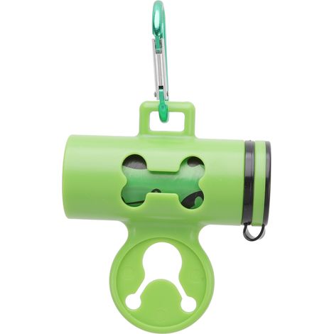 Distributeur de sacs à déjections canines biodégradables, mains libres et portables, avec crochet et porte-clés en métal. Comprend une poubelle verte et un rouleau de sac poubelle. (1/5)
