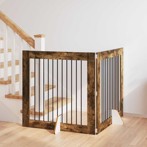vidaXL Dog Gate with Stands 2 pcs Smoked Oak 100 x 100 cm