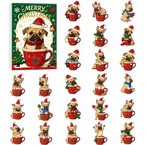 Calendrier de compte à rebours de Noël - 24 jours en acrylique créatif sur le thème du chien - Calendrier de compte à rebours mignon pour enfants, adolescents, adultes, famille, Noël, maison (1/5)