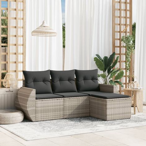 vidaXL 4 Piece Garden Sofa Set with Cushions Light Grey Poly Rattan (1/3)