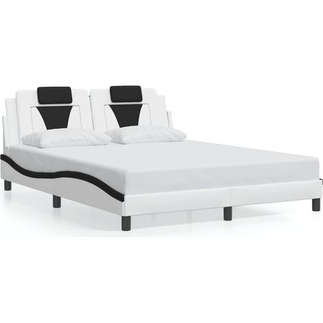 Lit double,Lit adulte,Cadre de lit Viana sans matelas blanc et noir 160x200 cm similicuir CFW6220304 (1/5)
