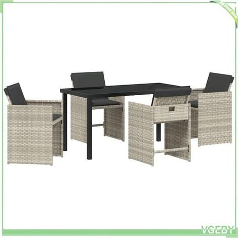 Ensemble de salle à manger jardin - FAFEICY - 3379993 - Gris clair - Poly rattan anti-UV - Plateau verre trempé (1/5)