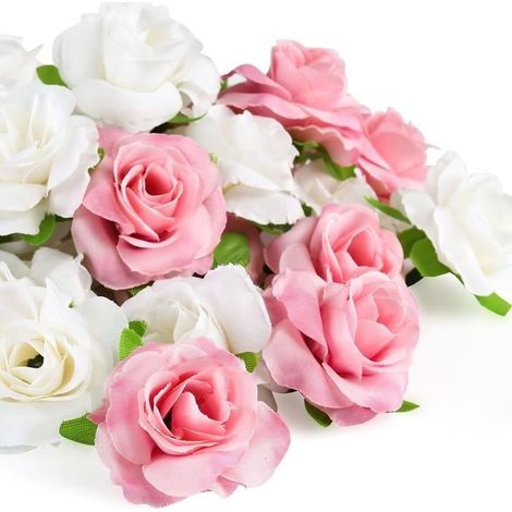 Roses artificielles - Non spécifié - 50pcs - Toucher réel - Blanc et rose - 4cm