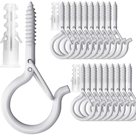 Crochets de plafond à visser pour plantes suspendues, guirlandes lumineuses d'extérieur, pour terrasse, mur et plafond en bois, lot de 20, blanc (1/5)
