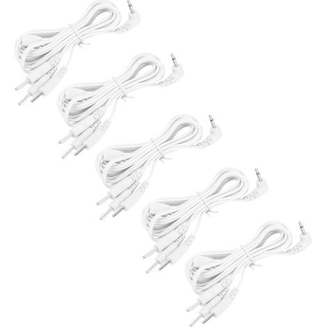 Lot de 5 câbles d'électrodes 4 en 1 de 2,5 mm de diamètre et 1,2 m de longueur, à usage unique, pour appareil TENS de physiothérapie. (1/5)