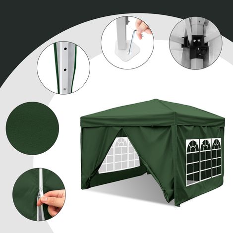 Randaco Gazebo 3 x 3 m con 4 pannelli laterali, gazebo da giardino pieghevole, regolabile in altezza, con borsa per il trasporto, impermeabile, stabile, protezione UV, tenda da ricevimento pop-up per 