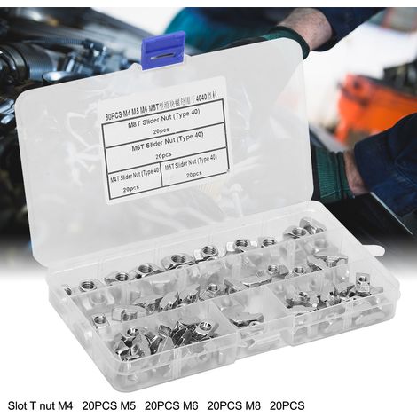 80 pièces écrous coulissants pour rainure en T M4 M5 M6 M8 quincaillerie pour profilés aluminium 4040 (1/5)