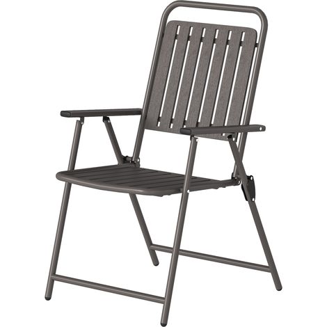 Ensemble de 4 chaises de jardin pliantes avec accoudoirs, dossier et assise, structure en métal, 55 x 63 x 93 cm, marron (1/5)