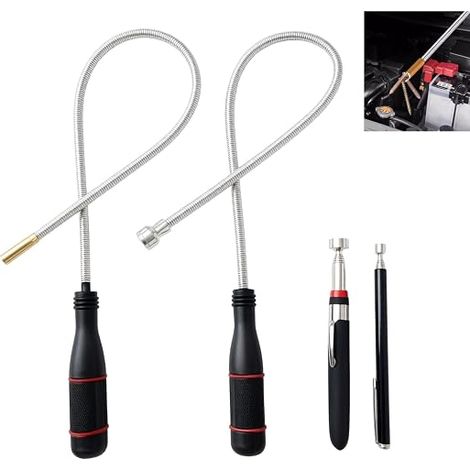Tige Magnétique Télescopique, Aimant Flexible, Outil Ramasse Vis, Ramassage de Petites Pièces Métalliques pour Atelier, Garage, Bricolage (1/4)