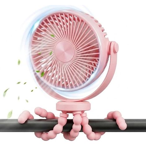 Mini-Ventilator für Kinderwagen, leiser USB-Ventilator, 360°-Drehung, 3 Geschwindigkeitsstufen, herausnehmbarer 2000-mAh-Akku, ideal für Kinderwagen, Büro oder Schlafzimmer, Pink (1/5)