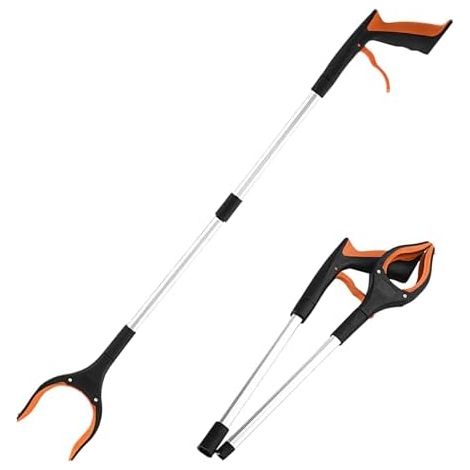 Pince de préhension robuste – ramassage pliable Outil poubelles extensible 83 cm Bâton ergonomique pour personnes âgées Aide à la mobilité Orange - (1/5)