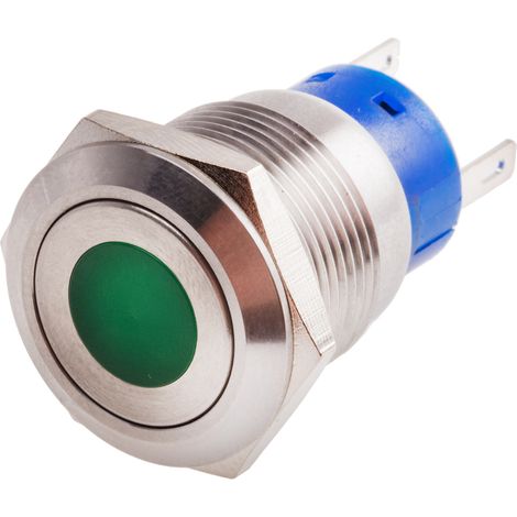 Bouton-poussoir, Verrouillable lumineux, LED Vert, Unipolaire à deux directions (1RT), 5 A, Argent, Montage panneau 24V ( Prix pour 1 ) (1/2)