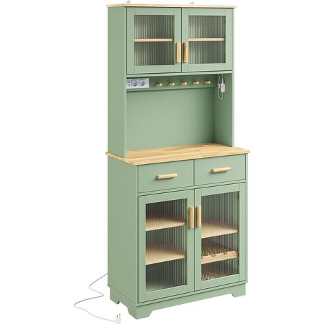 SoBuy  Mobile con ante in vetro verde 4 ante  Credenza con cassetti e presa USB  Armadietto da cucina con ripiani  78×38×180 cm  Portata massima 109 kg  FSB108-E-GR