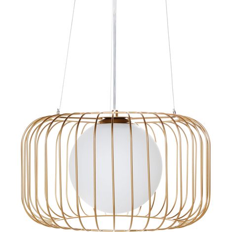 Lampada a sospensione industriale moderna Gabbia in metallo con paralume in ferro Oro Bairoa