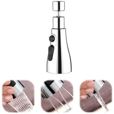 Bec de robinet, bec pivotant à 360º, 3 modes, écrou de conversion, rondelle, bande d'origine, accessoire universel, robinet de cuisine en acier inoxydable pour cuisine, salle de bain (argent) (1/5)