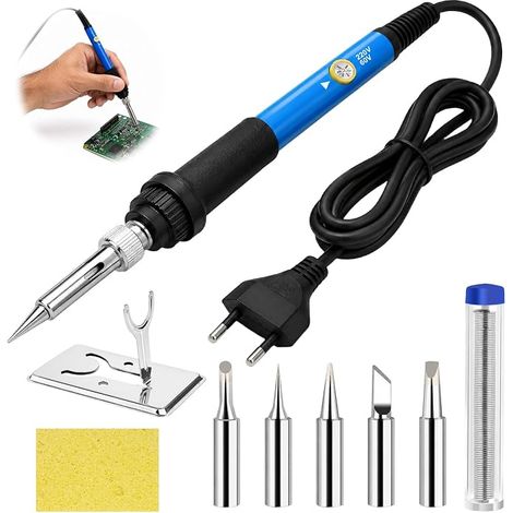 Soldering Iron Kit 60W 220V, 392-842°F Adjustable Temperature with 5 Tips (1/5)