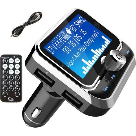 Émetteur FM pour voiture, adaptateur autoradio sans fil Bluetooth 4.1 avec double port de charge QC3.0 et 5V/2.4A, fixation facile sur la grille d'aération, système mains libres, sans télécommande. (1/5)