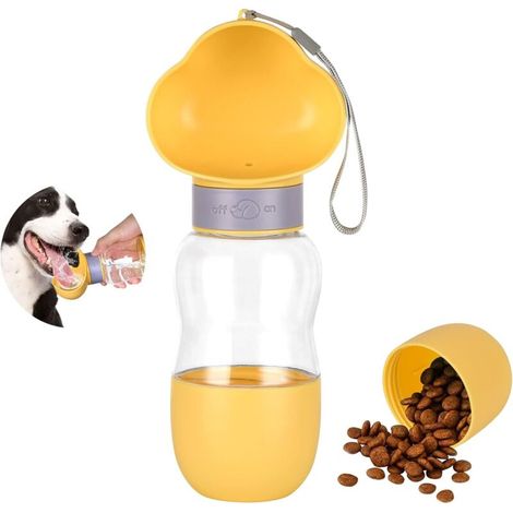 Tragbare und auslaufsichere Hunde-Trinkflasche mit Futterbehälter für unterwegs – ideal für Hunde, Welpen und Katzen beim Wandern und Reisen – 550 ml Fassungsvermögen - Crezuo
