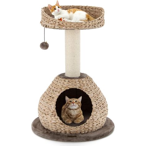COSTWAY Φ48x70,5cm Katzenbaum mit Hoehle, Katzenkratzbaum Holz, Katzen Kratzbaum klein, Aktivitaetsbaum Katzenmoebel Kletterbaum Katzenhaus (1/5)