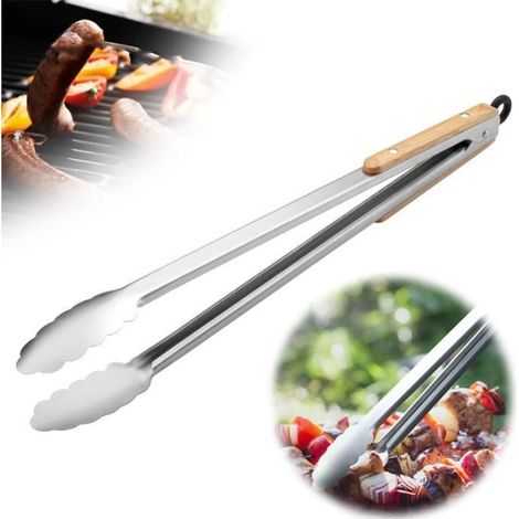 1 pince de cuisine, pince barbecue en bois, pince alimentaire résistante à la chaleur pour service en cuisine (1/4)