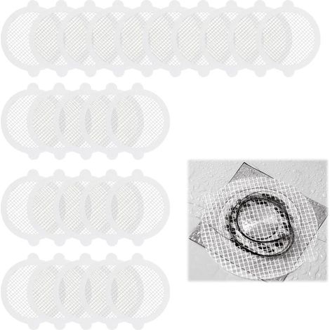 Paquete de 25 atrapapelos desechables para ducha, filtros adhesivos desechables para desagüe, pegatinas desechables para desagüe y cubiertas para desagüe.