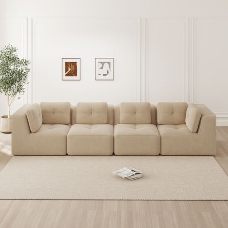 Divano angolare modulare in velluto a coste beige OKMYHOME (1/5)