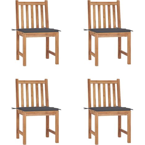 INLIFE Chaises de jardin 4 pcs avec coussins Bois de teck massif (1/5)