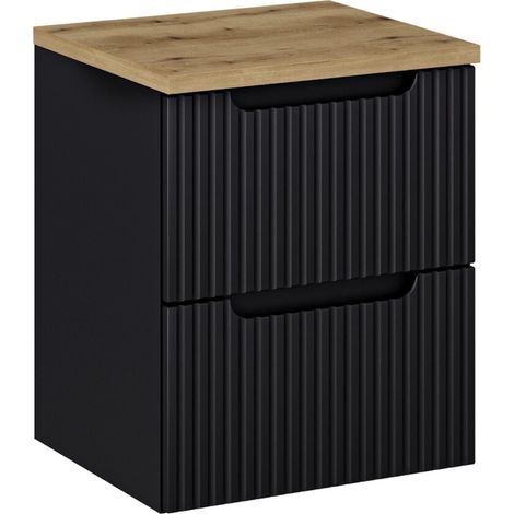 Meuble sous vasque suspendu 2 tiroirs avec plan NOVA 50 cm Naturel-Noir-Plateau Naturel-Largeur 50 cm (1/5)
