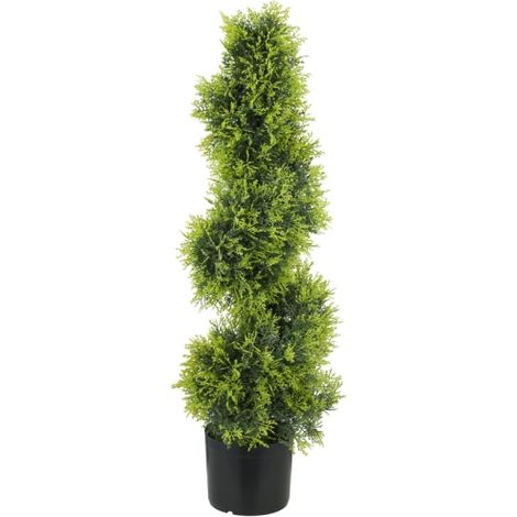 Spirale in cipresso artificiale da 90 cm – Pianta decorativa realistica in plastica con vaso – Decorazione moderna per interni, salotto, ufficio o balcone