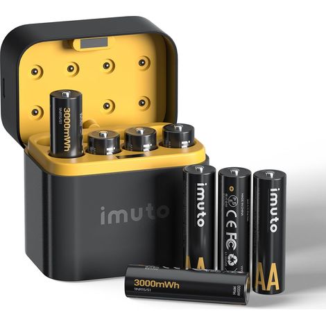 Rechargeables Piles AA 1,5V Lithium(Lot de 8 Piles and Chargeur de Batterie),3000mWh,1600 Cycles, adaptées aux appareils Photo numériques,pour Le Sport et à l'extérieur AA rechargeable (1/5)