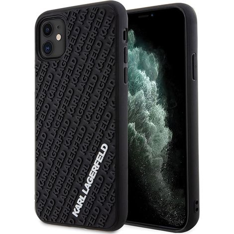 Karl Lagerfeld KLHCN613DMKRLK iPhone 11 / Xr 6.1 schwarze/schwarze Hartschalen-Schutzhülle mit 3D-Gummi-Multi-Logo (1/5)