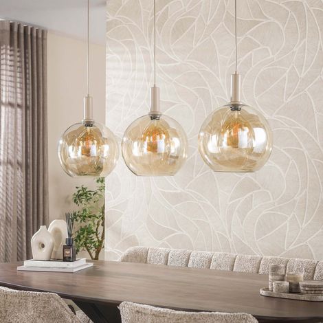 Suspension 3 lampes rondes 30 cm en verre ambré - GELDY (1/5)