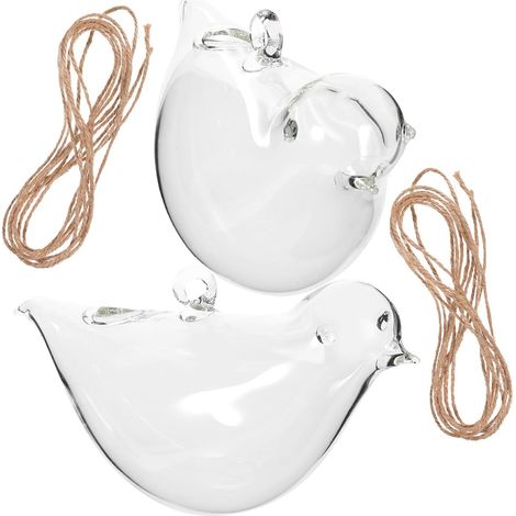 STOBAZA et DIY Micro Landscape Oiseau en Forme de 2 Vases Verre Suspendus Design Créatif Minimaliste (1/5)