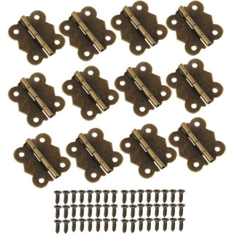 40 charnières papillon en bronze (20 x 17 mm) avec vis, adaptées à l'ébénisterie, aux boîtes à bijoux en bois et aux boîtes cadeaux.