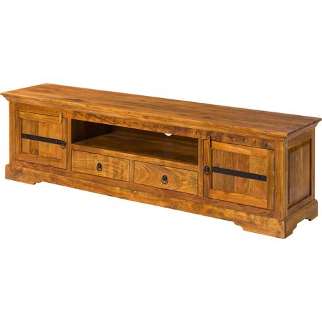 Meuble TV acacia brun laqué 200x45x55 cm (BxTxH) monté OXFORD 0326 (1/4)