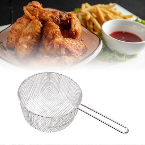 Panier à friture, manche long réutilisable en acier inoxydable antirouille, idéal pour frire du poisson, des nuggets de poulet, etc. (1/4)