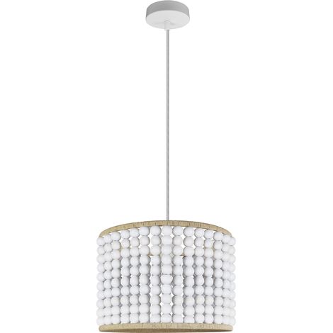 Suspension Polux RIBE 120 cm perles bois blanc E27 (1/5)