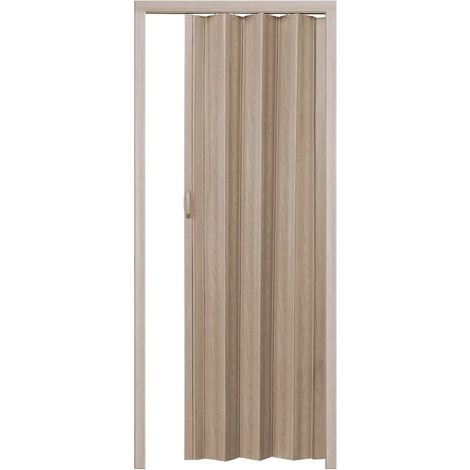 Porta a soffietto scomparsa pvc effetto legno chiaro venato rilievo chiusura con magnete casa maniglia cm 215x84 2714 (1/5)