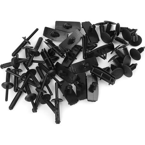 Remaches y clips de plástico para el montaje de componentes en automóviles, 45 unidades, color negro.
